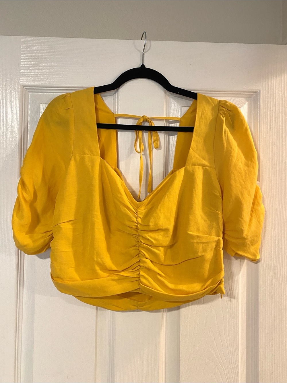 Forever 21 Yellow Ruched Tie-Back Crop Top